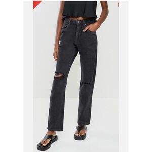 H22 Cotton On Long Straight Ripped Knee Jeans Washed Black High Rise Size‎ 8 US